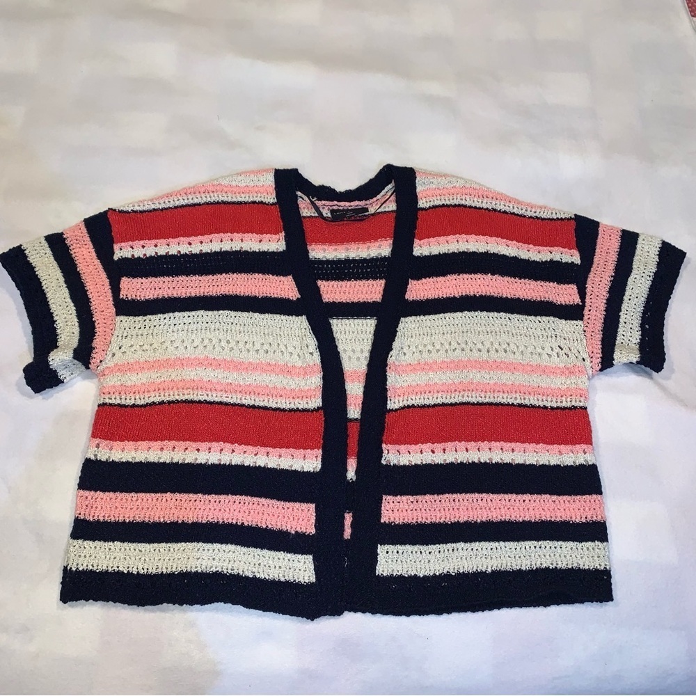 Lane Bryant  Striped Short Sleeve Cropped Knit Open Front Cardigan 22/24